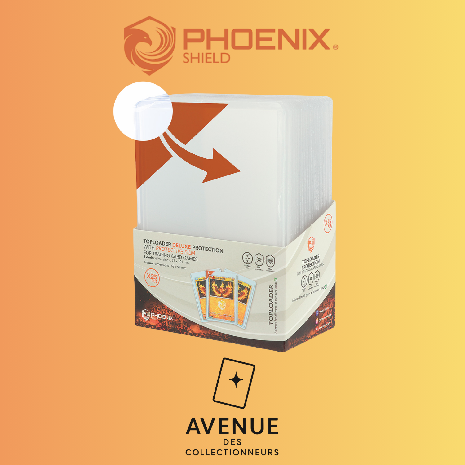 Toploader - Phoenix Shield - 25 Protèges Cartes rigides : Deluxe Toploader - Transparent Avenue des Collectionneurs